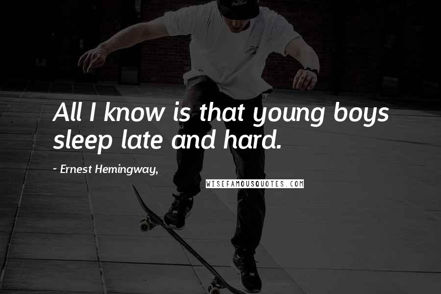 Ernest Hemingway, Quotes: All I know is that young boys sleep late and hard.