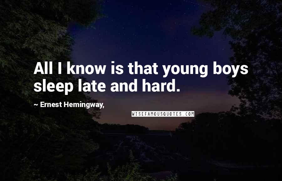 Ernest Hemingway, Quotes: All I know is that young boys sleep late and hard.