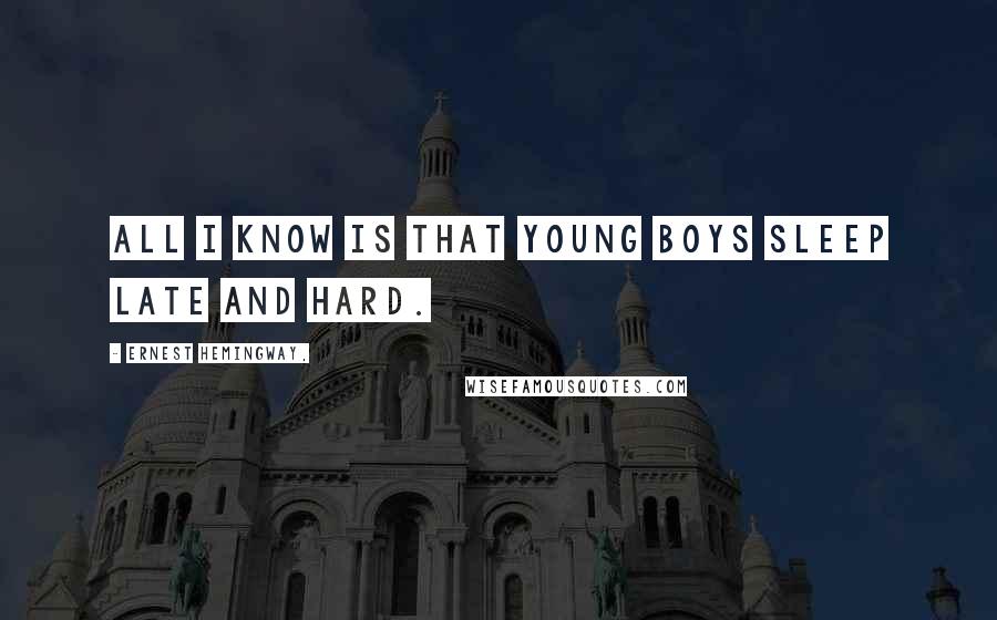 Ernest Hemingway, Quotes: All I know is that young boys sleep late and hard.