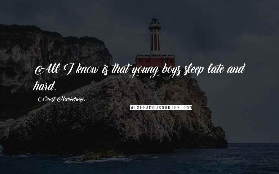 Ernest Hemingway, Quotes: All I know is that young boys sleep late and hard.
