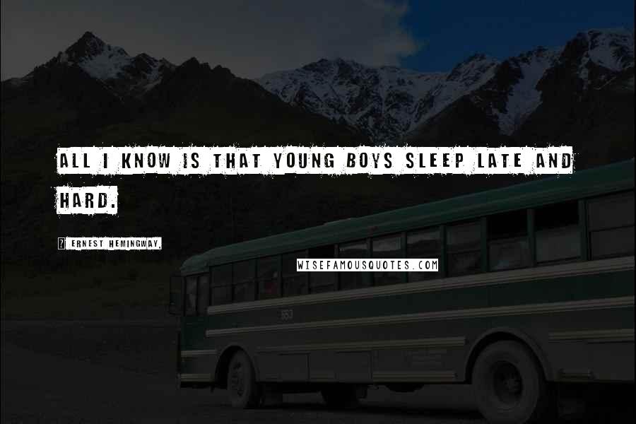 Ernest Hemingway, Quotes: All I know is that young boys sleep late and hard.