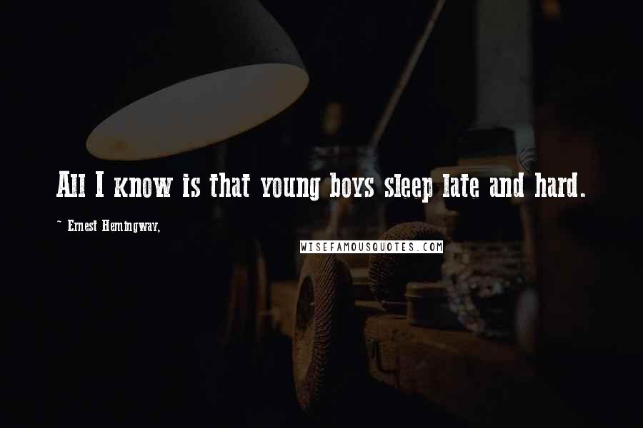 Ernest Hemingway, Quotes: All I know is that young boys sleep late and hard.