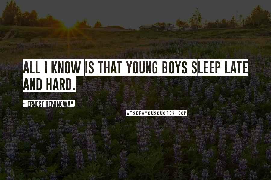 Ernest Hemingway, Quotes: All I know is that young boys sleep late and hard.