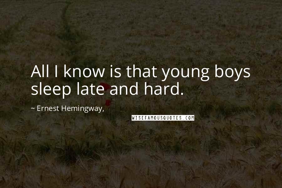 Ernest Hemingway, Quotes: All I know is that young boys sleep late and hard.