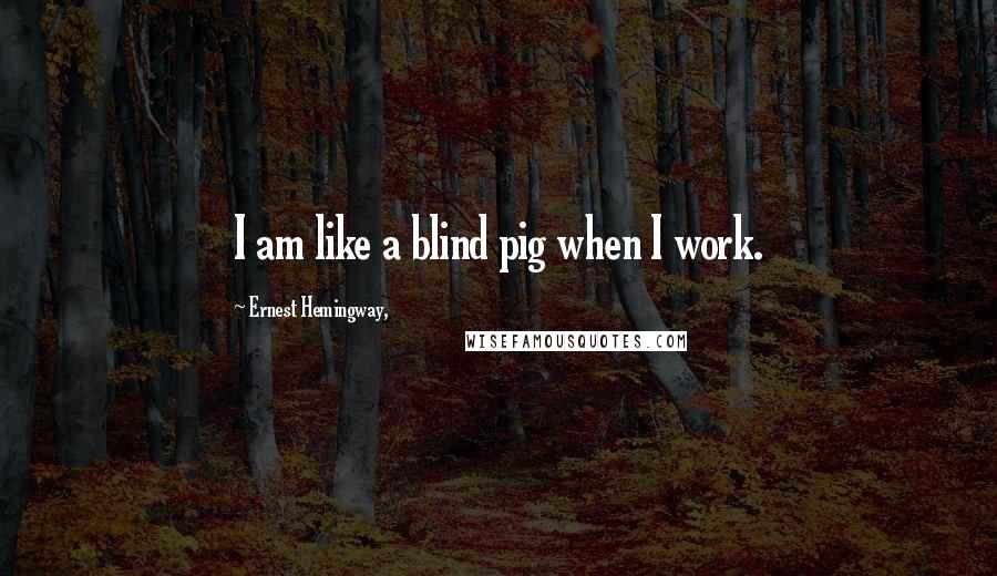 Ernest Hemingway, Quotes: I am like a blind pig when I work.