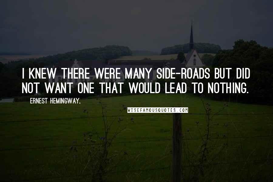 Ernest Hemingway, Quotes: I knew there were many side-roads but did not want one that would lead to nothing.