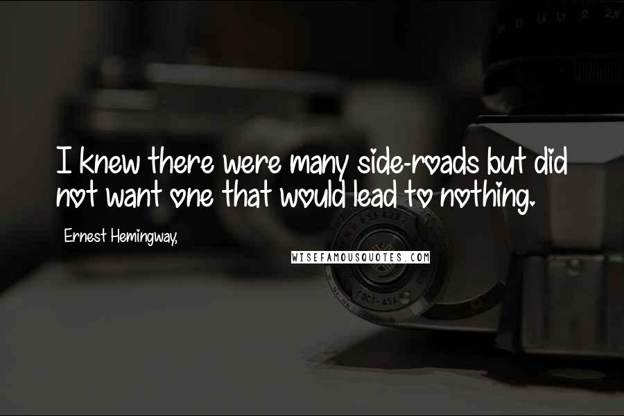 Ernest Hemingway, Quotes: I knew there were many side-roads but did not want one that would lead to nothing.