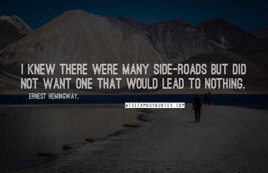 Ernest Hemingway, Quotes: I knew there were many side-roads but did not want one that would lead to nothing.