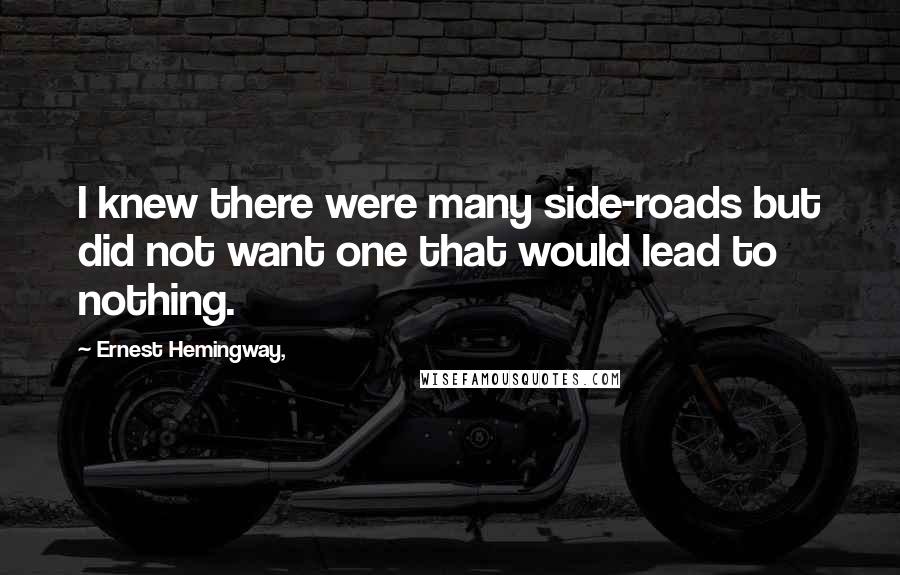 Ernest Hemingway, Quotes: I knew there were many side-roads but did not want one that would lead to nothing.