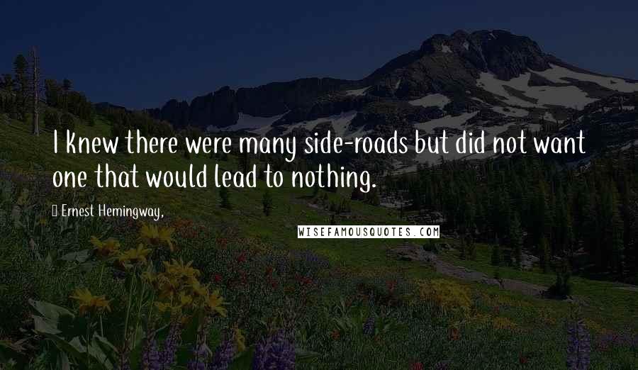 Ernest Hemingway, Quotes: I knew there were many side-roads but did not want one that would lead to nothing.