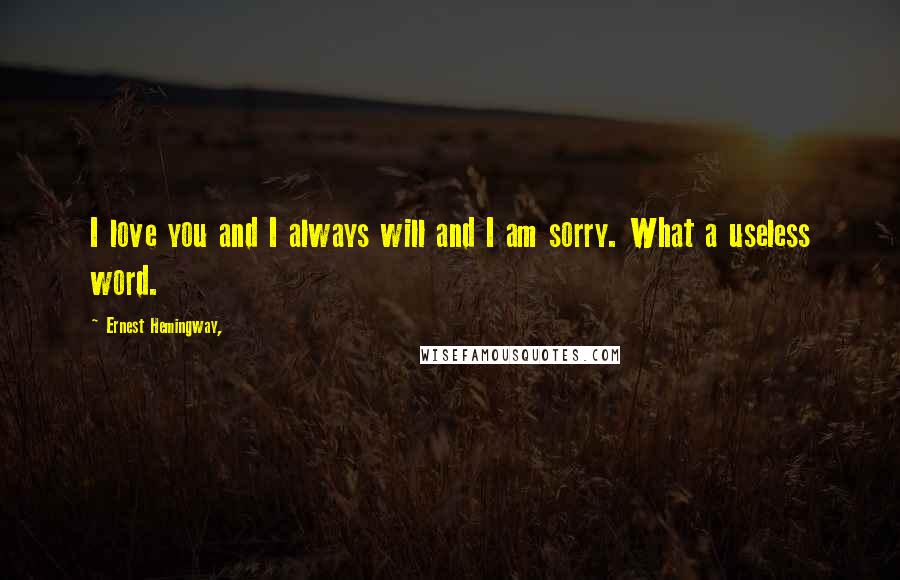 Ernest Hemingway, Quotes: I love you and I always will and I am sorry. What a useless word.