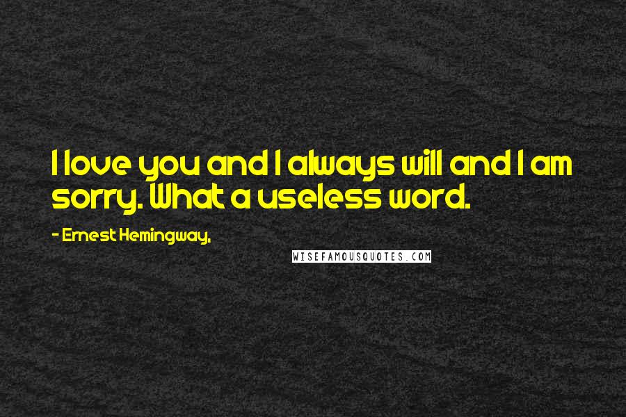 Ernest Hemingway, Quotes: I love you and I always will and I am sorry. What a useless word.