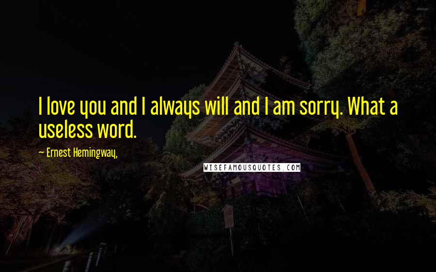 Ernest Hemingway, Quotes: I love you and I always will and I am sorry. What a useless word.