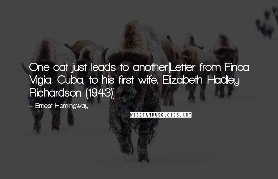 Ernest Hemingway, Quotes: One cat just leads to another.[Letter from Finca Vigia, Cuba, to his first wife, Elizabeth Hadley Richardson (1943).]