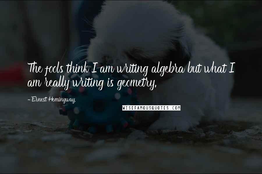 Ernest Hemingway, Quotes: The fools think I am writing algebra but what I am really writing is geometry.