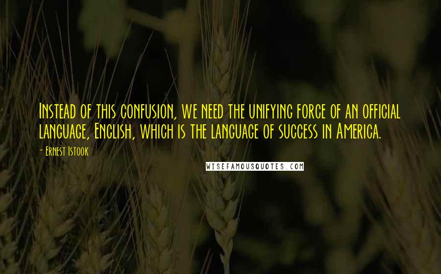 Ernest Istook Quotes: Instead of this confusion, we need the unifying force of an official language, English, which is the language of success in America.
