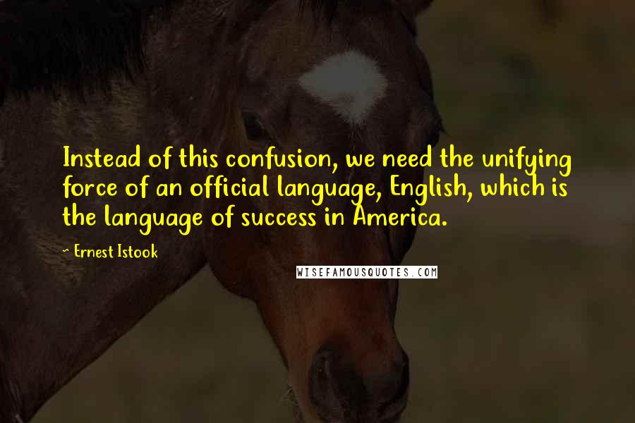 Ernest Istook Quotes: Instead of this confusion, we need the unifying force of an official language, English, which is the language of success in America.