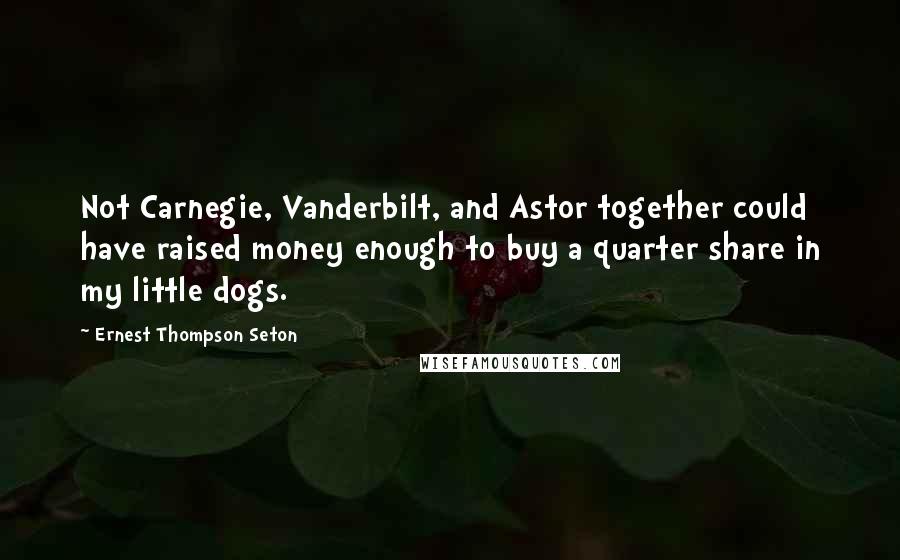 Ernest Thompson Seton Quotes: Not Carnegie, Vanderbilt, and Astor together could have raised money enough to buy a quarter share in my little dogs.