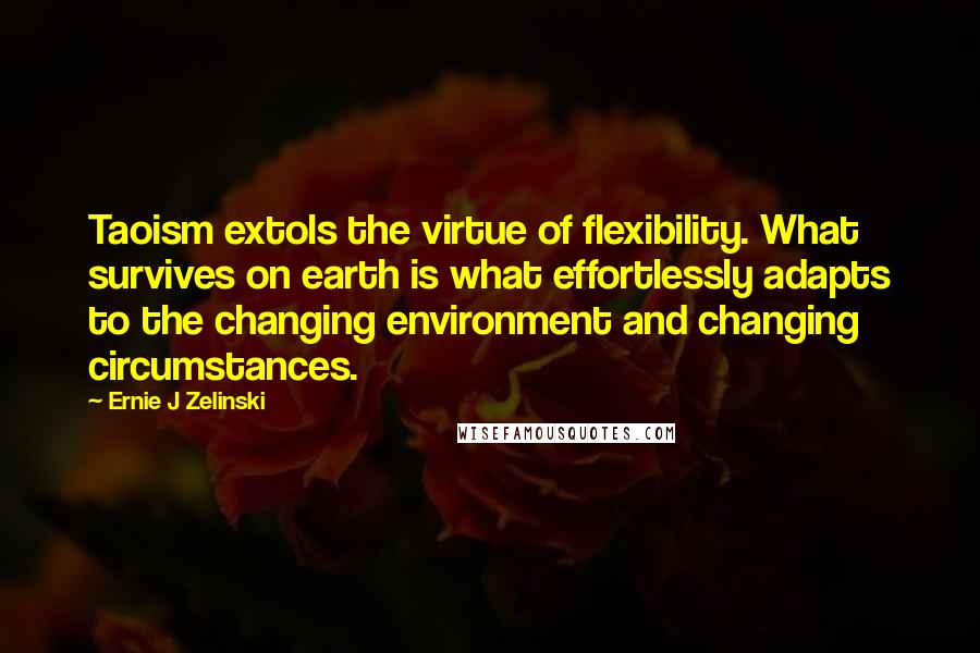 Ernie J Zelinski Quotes: Taoism extols the virtue of flexibility. What survives on earth is what effortlessly adapts to the changing environment and changing circumstances.