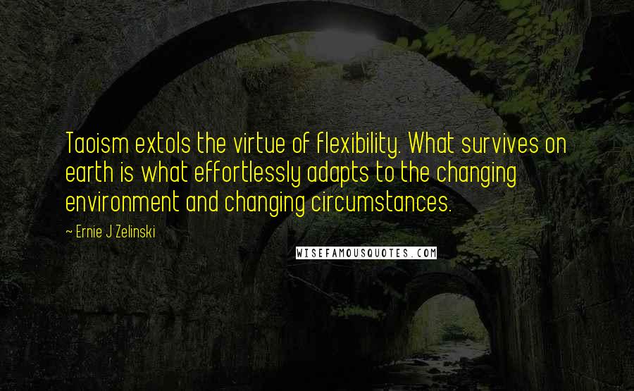 Ernie J Zelinski Quotes: Taoism extols the virtue of flexibility. What survives on earth is what effortlessly adapts to the changing environment and changing circumstances.