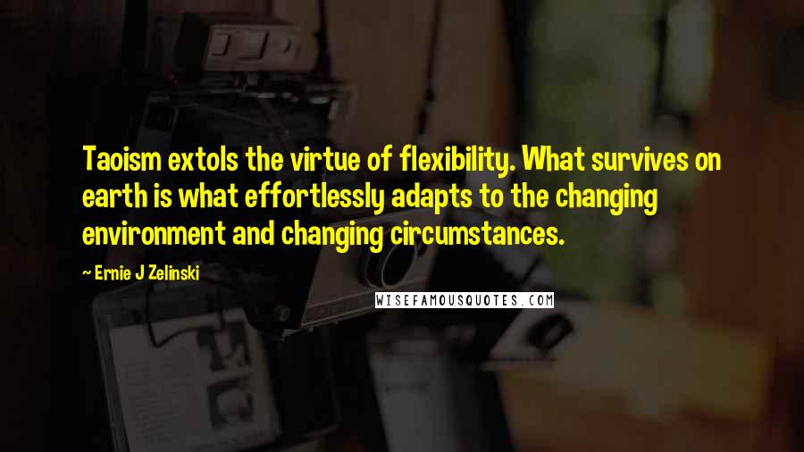 Ernie J Zelinski Quotes: Taoism extols the virtue of flexibility. What survives on earth is what effortlessly adapts to the changing environment and changing circumstances.