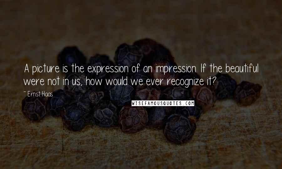 Ernst Haas Quotes: A picture is the expression of an impression. If the beautiful were not in us, how would we ever recognize it?