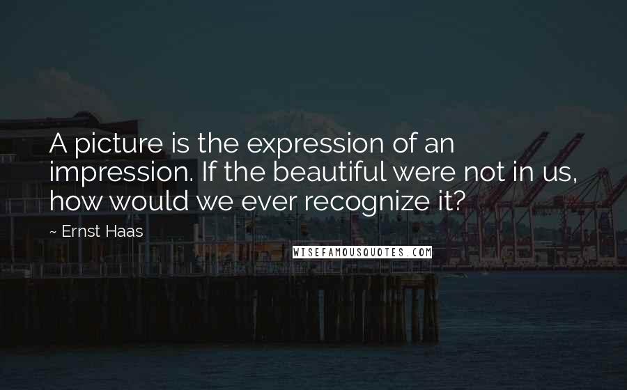 Ernst Haas Quotes: A picture is the expression of an impression. If the beautiful were not in us, how would we ever recognize it?