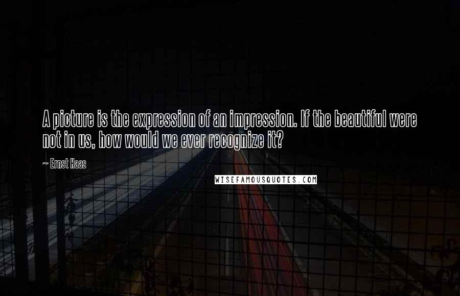 Ernst Haas Quotes: A picture is the expression of an impression. If the beautiful were not in us, how would we ever recognize it?