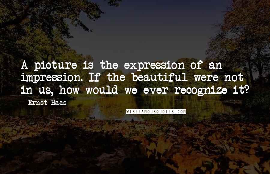 Ernst Haas Quotes: A picture is the expression of an impression. If the beautiful were not in us, how would we ever recognize it?