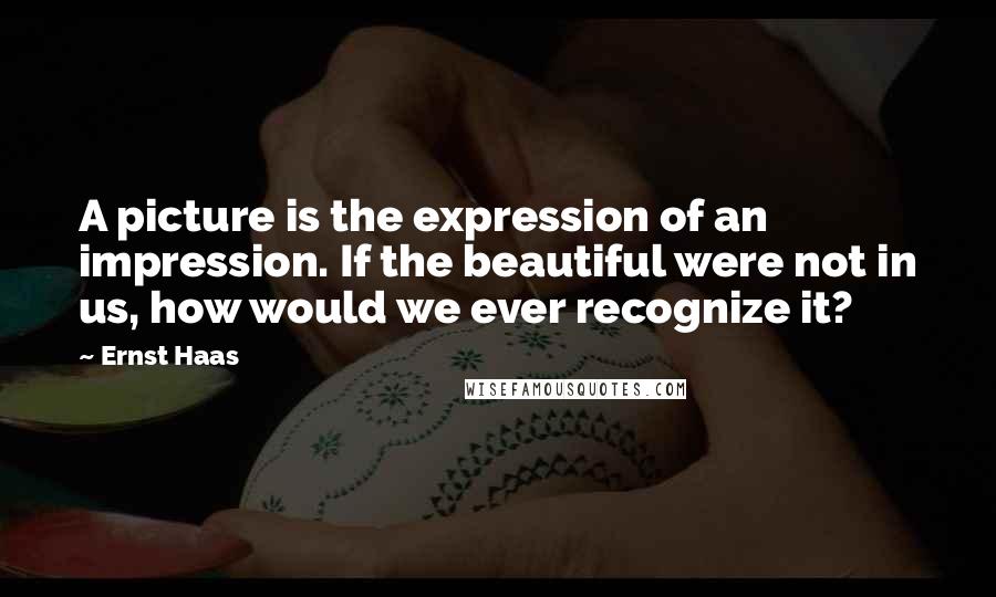 Ernst Haas Quotes: A picture is the expression of an impression. If the beautiful were not in us, how would we ever recognize it?