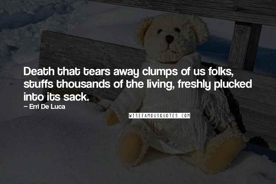 Erri De Luca Quotes: Death that tears away clumps of us folks, stuffs thousands of the living, freshly plucked into its sack.