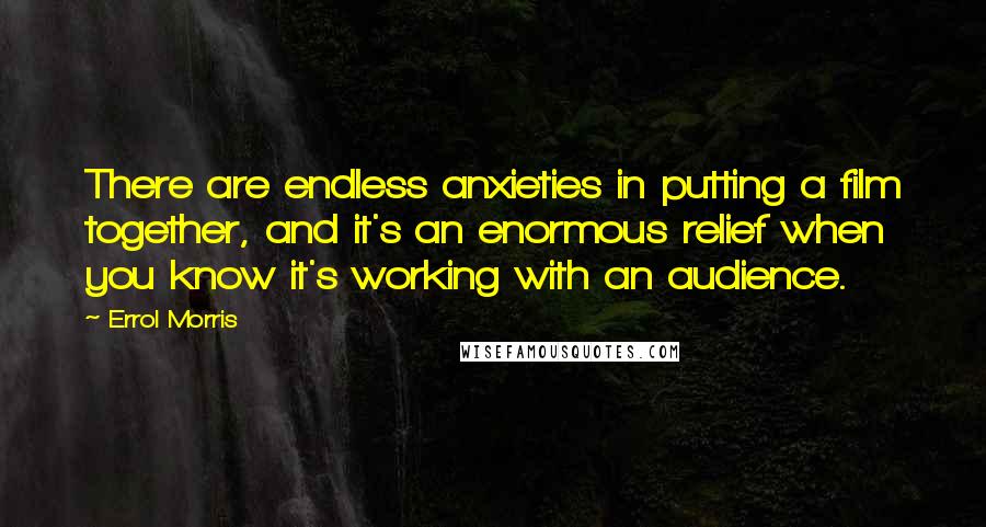 Errol Morris Quotes: There are endless anxieties in putting a film together, and it's an enormous relief when you know it's working with an audience.