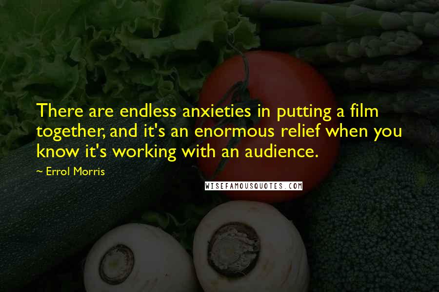 Errol Morris Quotes: There are endless anxieties in putting a film together, and it's an enormous relief when you know it's working with an audience.