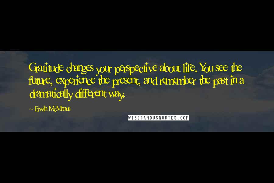 Erwin McManus Quotes: Gratitude changes your perspective about life. You see the future, experience the present, and remember the past in a dramatically different way.