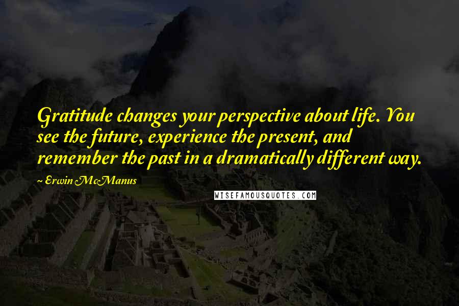 Erwin McManus Quotes: Gratitude changes your perspective about life. You see the future, experience the present, and remember the past in a dramatically different way.