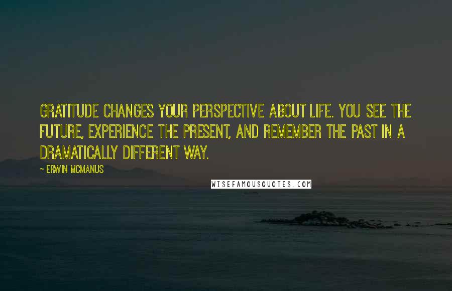 Erwin McManus Quotes: Gratitude changes your perspective about life. You see the future, experience the present, and remember the past in a dramatically different way.
