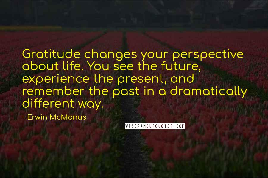 Erwin McManus Quotes: Gratitude changes your perspective about life. You see the future, experience the present, and remember the past in a dramatically different way.