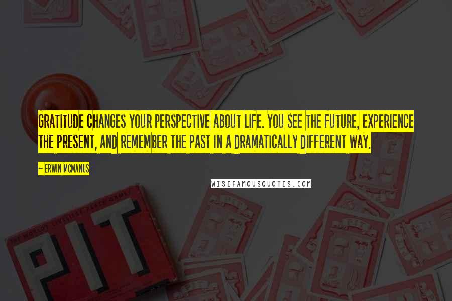 Erwin McManus Quotes: Gratitude changes your perspective about life. You see the future, experience the present, and remember the past in a dramatically different way.