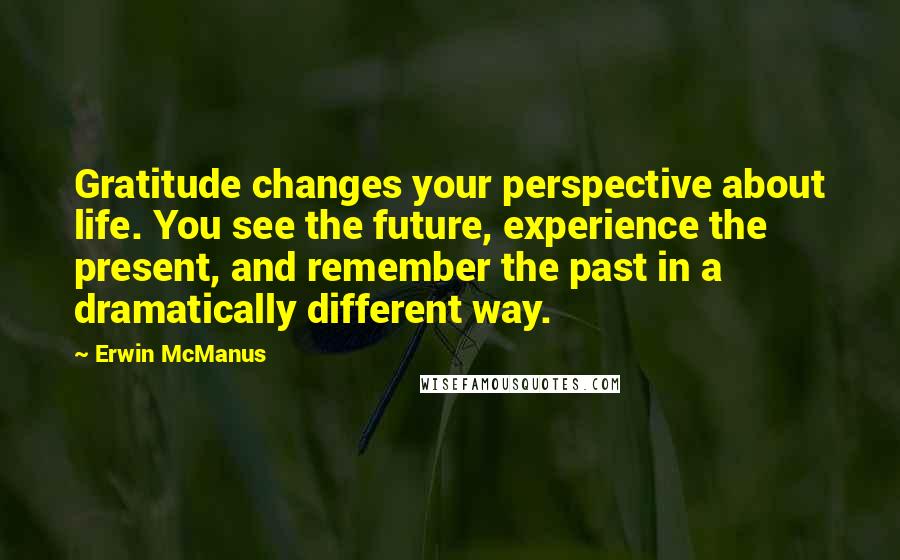 Erwin McManus Quotes: Gratitude changes your perspective about life. You see the future, experience the present, and remember the past in a dramatically different way.