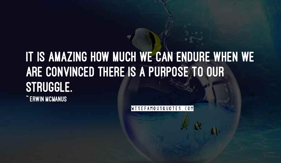 Erwin McManus Quotes: It is amazing how much we can endure when we are convinced there is a purpose to our struggle.