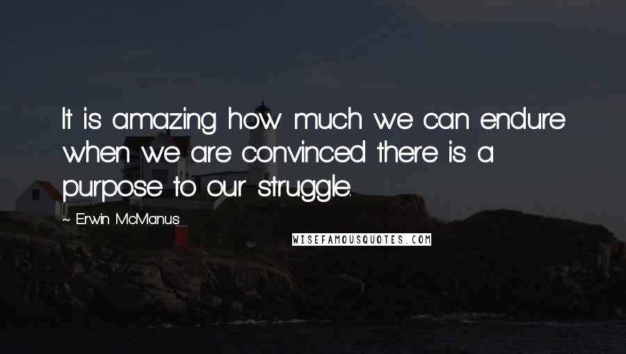 Erwin McManus Quotes: It is amazing how much we can endure when we are convinced there is a purpose to our struggle.