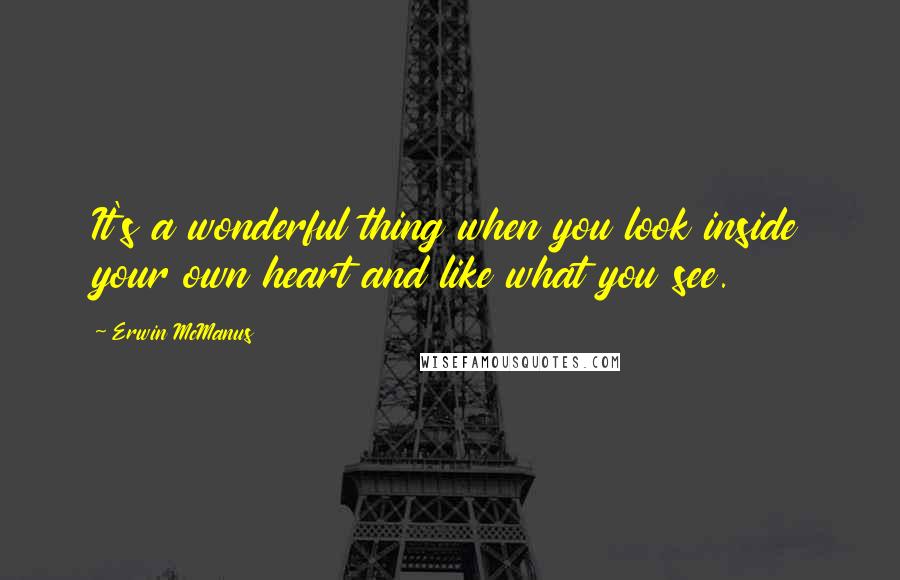 Erwin McManus Quotes: It's a wonderful thing when you look inside your own heart and like what you see.