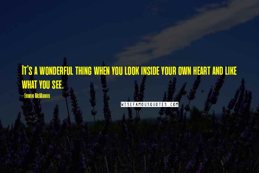 Erwin McManus Quotes: It's a wonderful thing when you look inside your own heart and like what you see.