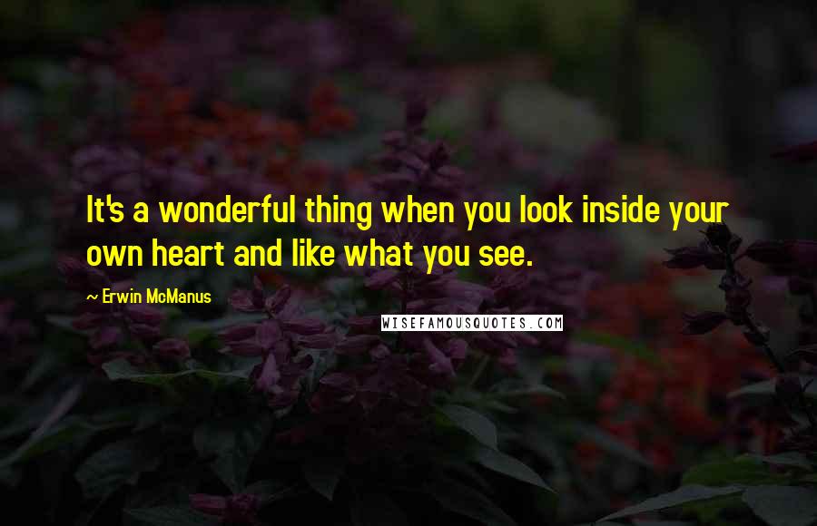 Erwin McManus Quotes: It's a wonderful thing when you look inside your own heart and like what you see.