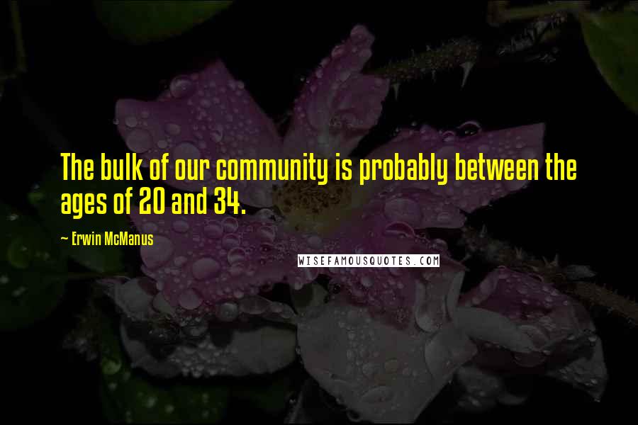 Erwin McManus Quotes: The bulk of our community is probably between the ages of 20 and 34.