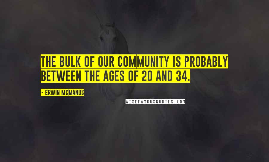 Erwin McManus Quotes: The bulk of our community is probably between the ages of 20 and 34.