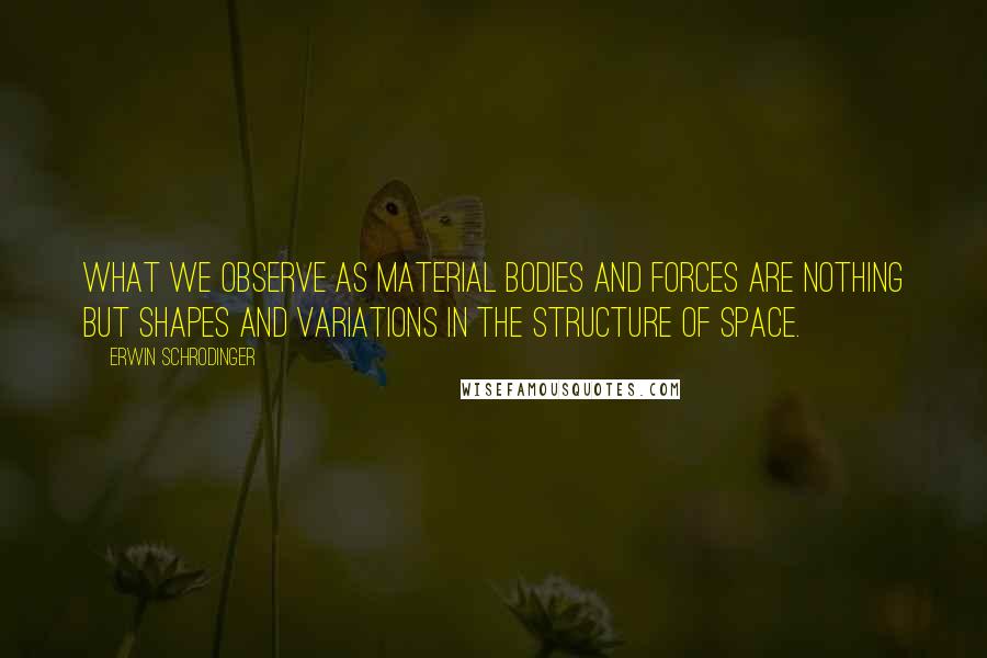 Erwin Schrodinger Quotes: What we observe as material bodies and forces are nothing but shapes and variations in the structure of space.