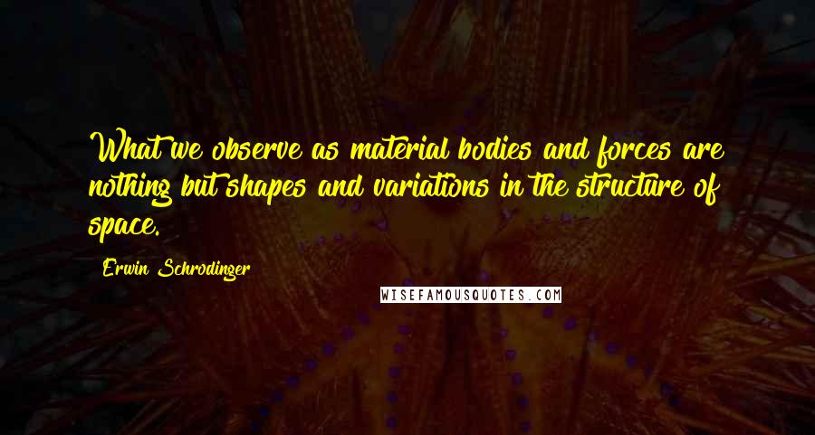 Erwin Schrodinger Quotes: What we observe as material bodies and forces are nothing but shapes and variations in the structure of space.