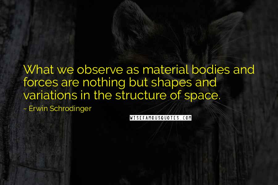 Erwin Schrodinger Quotes: What we observe as material bodies and forces are nothing but shapes and variations in the structure of space.