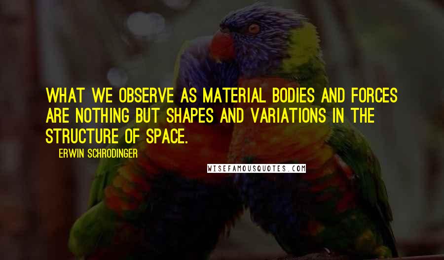 Erwin Schrodinger Quotes: What we observe as material bodies and forces are nothing but shapes and variations in the structure of space.